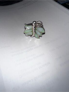 Sterling Silver Green Enamel Butterfly Vintage Ring